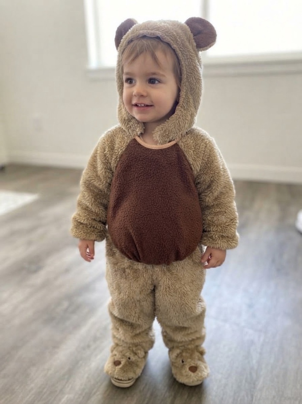 Adorable Teddy Bear Fuzzy Baby Romper - Beige & Brown